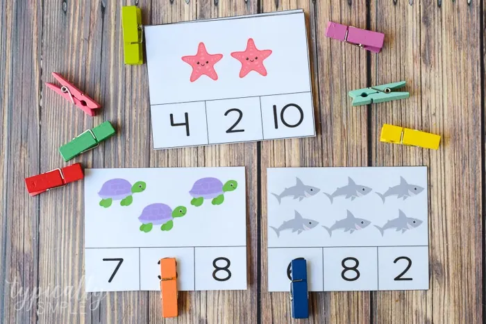 clothespins on cards to practice counting