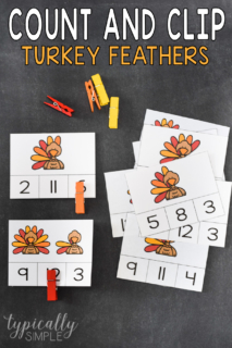 count and clip cards for thanksgiving