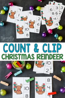 count and clip cards with christmas reindeer