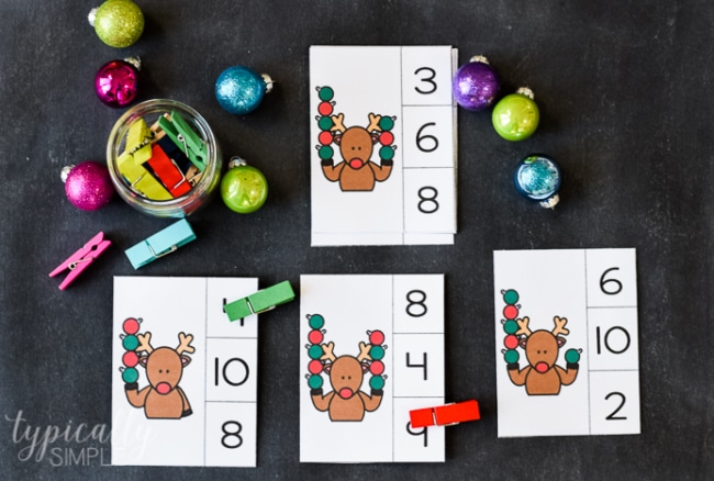 count and clip cards for christmas themed learning