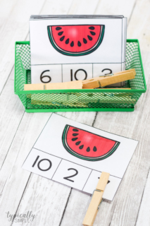 count and clip cards with watermelons