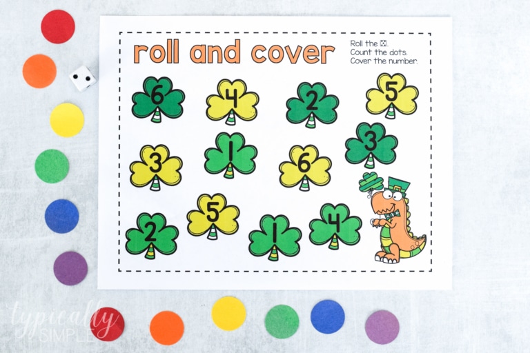 St. Patrick's Day Math Printable: Roll and Cover Shamrocks